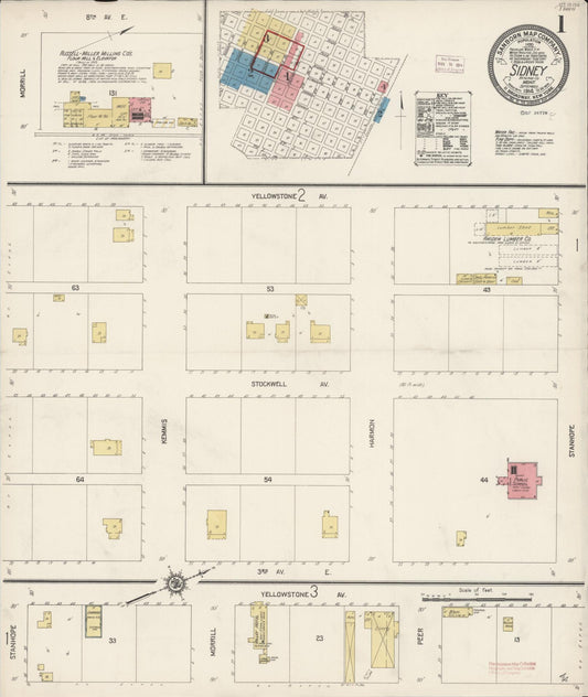 Sanborn Fire Insurance Map from Sidney, Richland County, Montana (1914), Sheet #0001 - Historic Sanborn Fire Insurance Map Print, vintage old map wall art, antique decor, genealogy gift, Montana Montana map