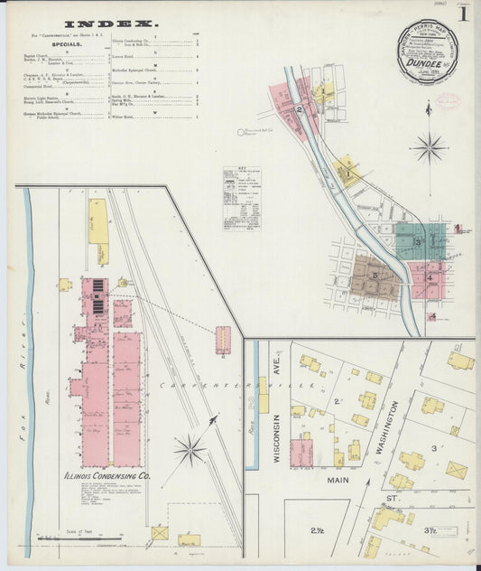Sanborn Fire Insurance Map from Dundee, Kane County, Illinois (1893), Sheet #0001 - Historic Sanborn Fire Insurance Map Print, vintage old map wall art, antique decor, genealogy gift, Illinois Illinois map