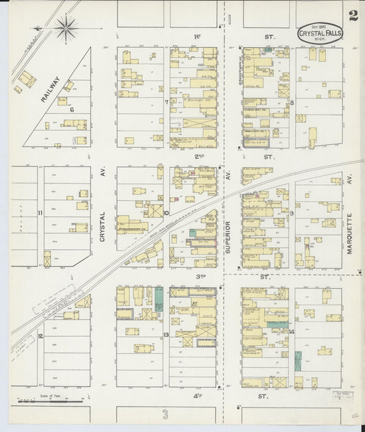 Sanborn Fire Insurance Map from Crystal Falls, Iron County, Michigan (1892), Sheet #0002 - Historic Sanborn Fire Insurance Map Print, vintage old map wall art, antique decor, genealogy gift, Michigan Michigan map