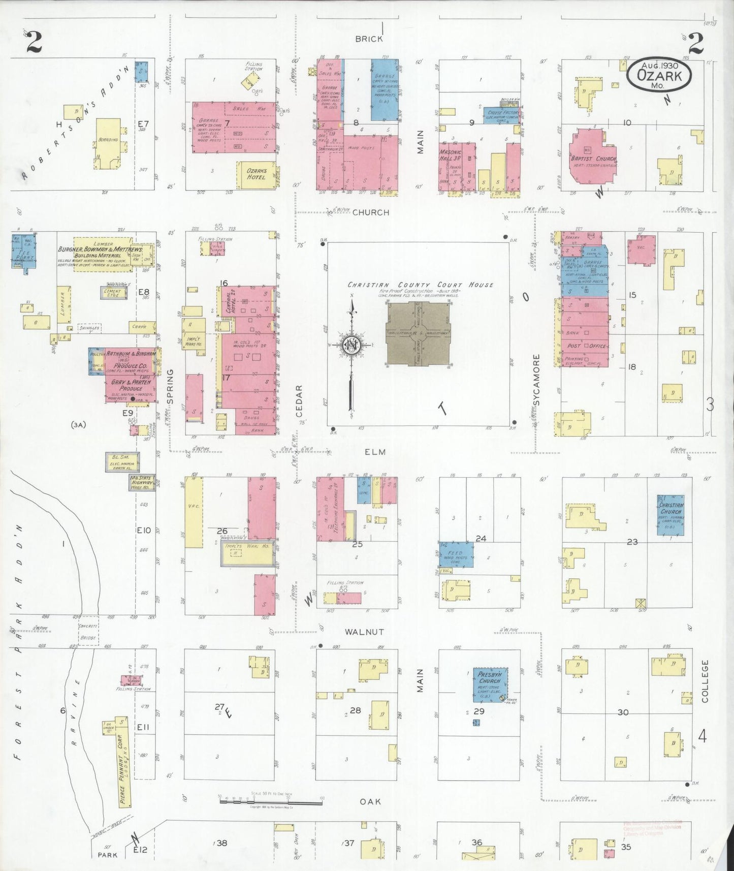 Sanborn Fire Insurance Map from Ozark, Christian County, Missouri (1930), Sheet #0002 - Complete Map Set gallery image, historic Sanborn map, vintage wall art, Missouri Missouri