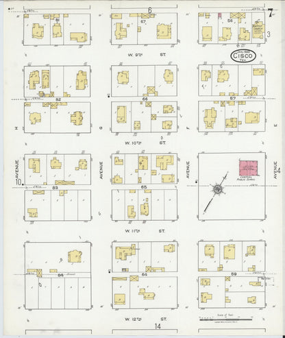 Sanborn Fire Insurance Map from Cisco, Eastland County, Texas (1920), Sheet #0007 - Complete Map Set gallery image, historic Sanborn map, vintage wall art, Texas Texas