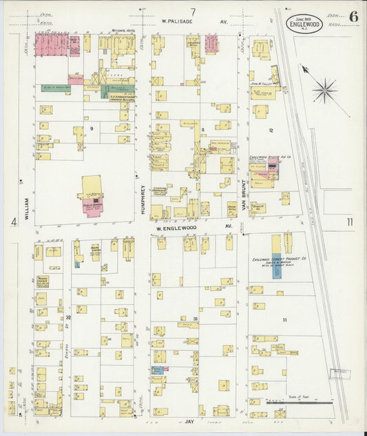 Sanborn Fire Insurance Map from Englewood, Bergen County, New Jersey (1908), Sheet #0006 - Historic Sanborn Fire Insurance Map Print, vintage old map wall art, antique decor, genealogy gift, New Jersey New Jersey map