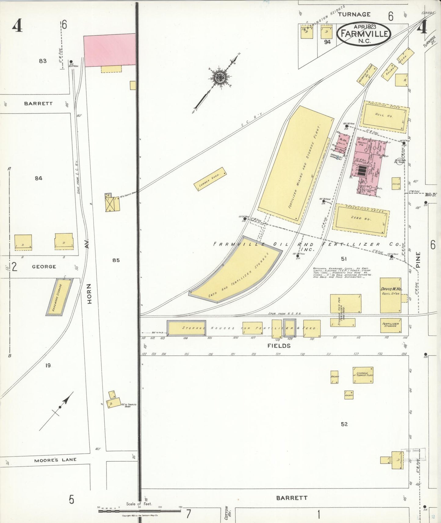 Sanborn Fire Insurance Map from Farmville, Pitt County, North Carolina (1923), Sheet #0004 - Historic Sanborn Fire Insurance Map Print, vintage old map wall art, antique decor, genealogy gift, North Carolina North Carolina map
