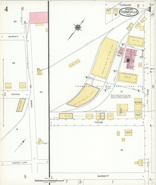 Sanborn Fire Insurance Map from Farmville, Pitt County, North Carolina (1923), Sheet #0004 - Historic Sanborn Fire Insurance Map Print, vintage old map wall art, antique decor, genealogy gift, North Carolina North Carolina map