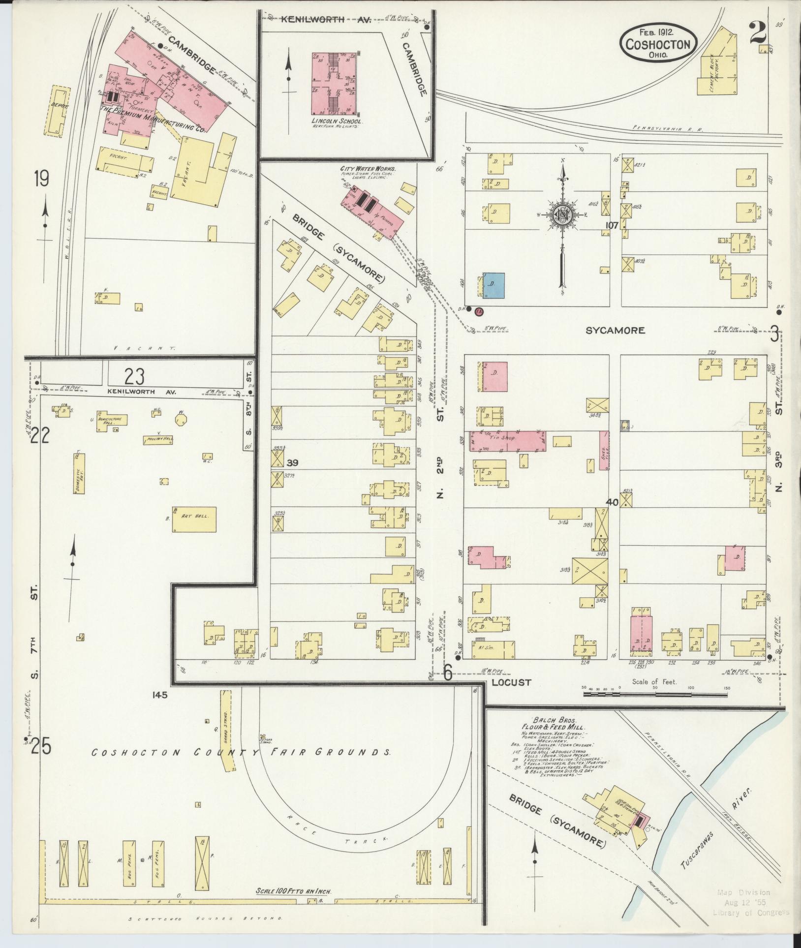 Sanborn Fire Insurance Map from Coshocton, Coshocton County, Ohio (1912), Sheet #0002 - Complete Map Set gallery image, historic Sanborn map, vintage wall art, Ohio Ohio