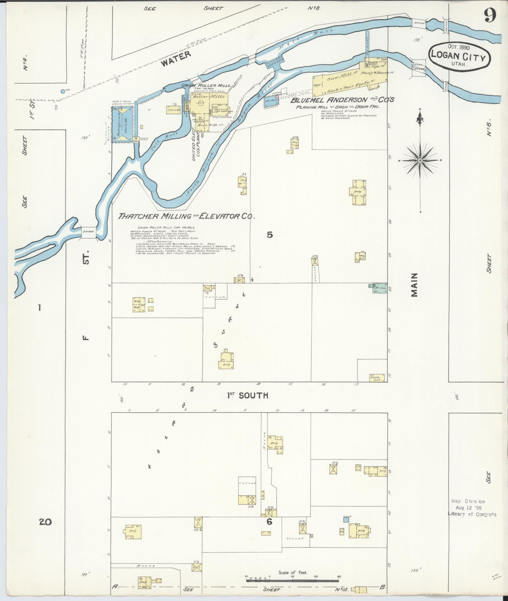 Sanborn Fire Insurance Map from Logan, Cache County, Utah (1890), Sheet #0009 - Complete Map Set gallery image, historic Sanborn map, vintage wall art, Utah Utah