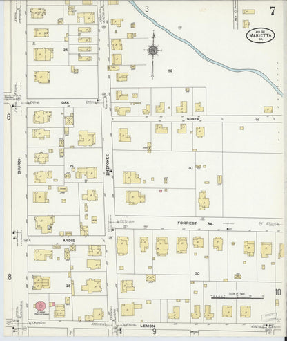 Sanborn Fire Insurance Map from Marietta, Cobb County, Georgia (1911), Sheet #0007 - Complete Map Set gallery image, historic Sanborn map, vintage wall art, Georgia Georgia