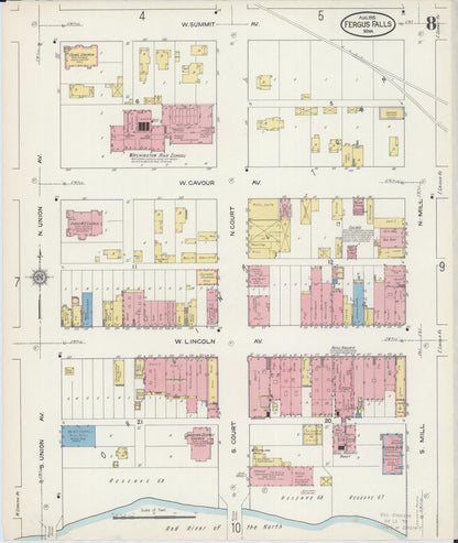 Sanborn Fire Insurance Map from Fergus Falls, Otter Tail County, Minnesota (1915), Sheet #0008 - Complete Map Set gallery image, historic Sanborn map, vintage wall art, Minnesota Minnesota