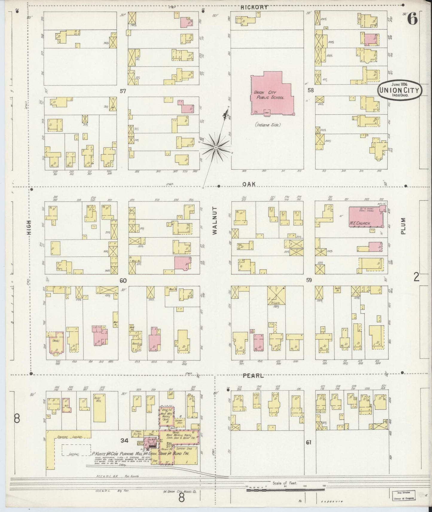 Sanborn Fire Insurance Map from Union City, Randolph County, Indiana (1896), Sheet #0006 - Complete Map Set gallery image, historic Sanborn map, vintage wall art, Indiana Indiana