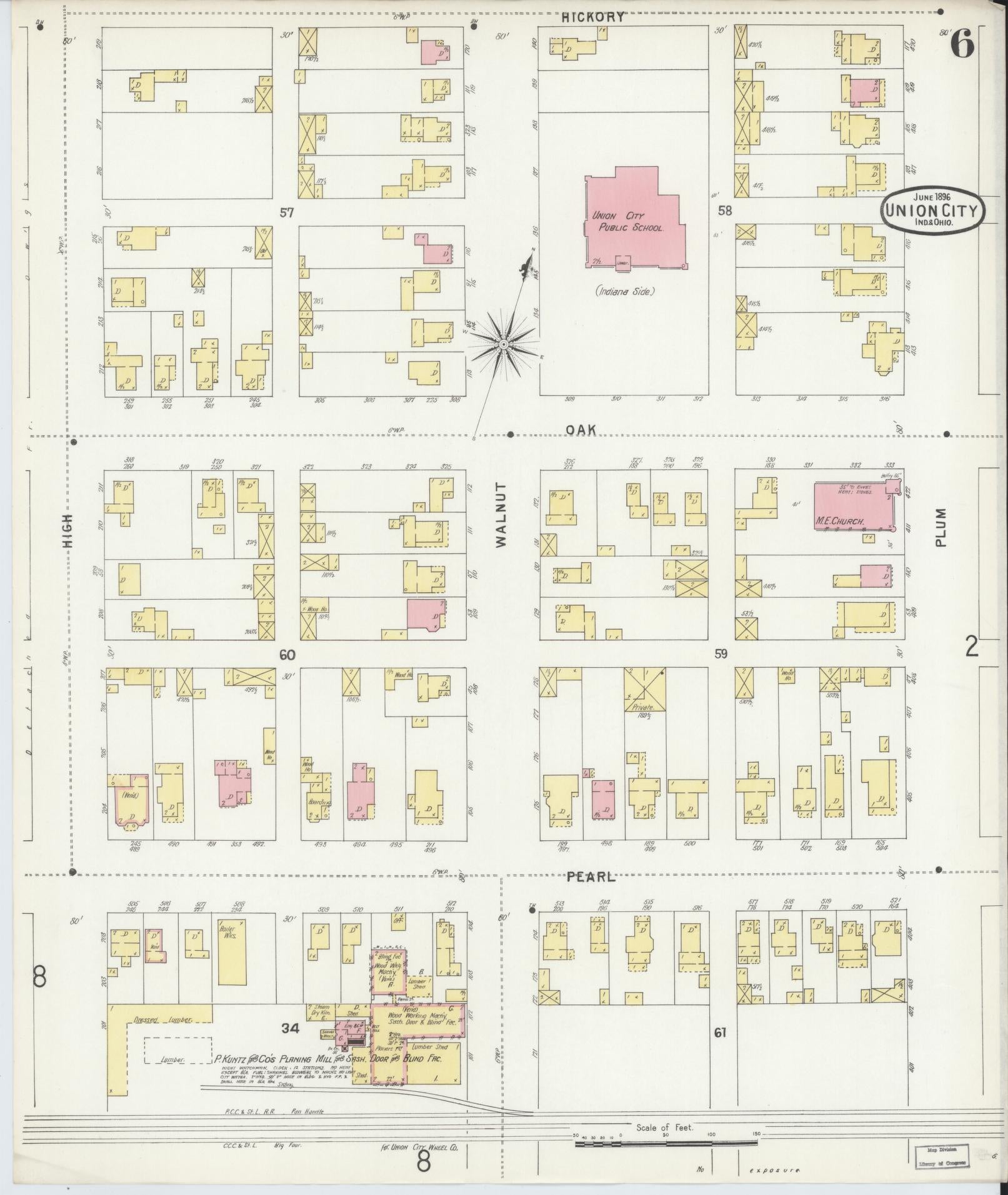 Sanborn Fire Insurance Map from Union City, Randolph County, Indiana (1896), Sheet #0006 - Complete Map Set gallery image, historic Sanborn map, vintage wall art, Indiana Indiana