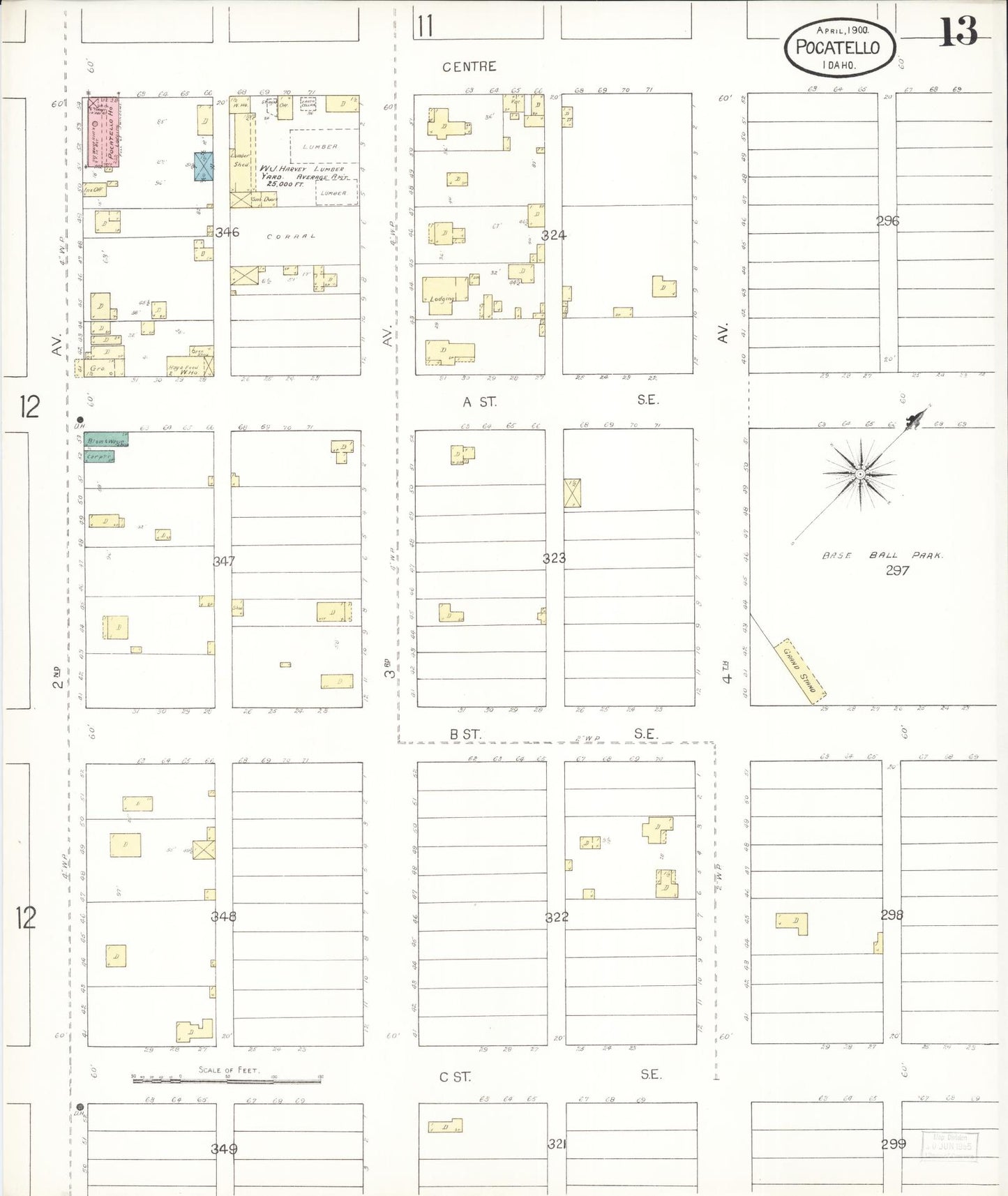 Sanborn Fire Insurance Map from Pocatello, Bannock County, Idaho (1900), Sheet #0013 - Complete Map Set gallery image, historic Sanborn map, vintage wall art, Idaho Idaho