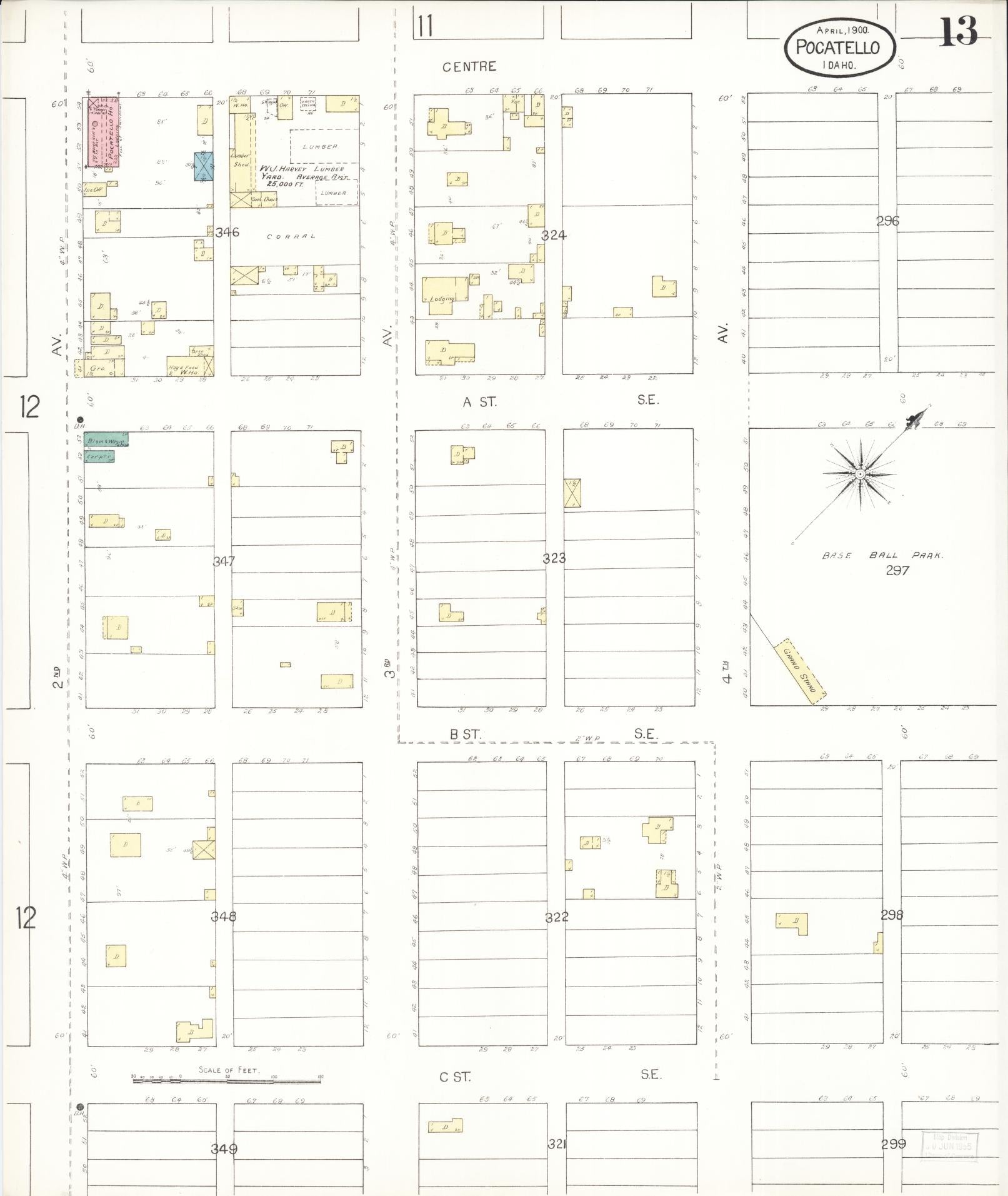Sanborn Fire Insurance Map from Pocatello, Bannock County, Idaho (1900), Sheet #0013 - Complete Map Set gallery image, historic Sanborn map, vintage wall art, Idaho Idaho