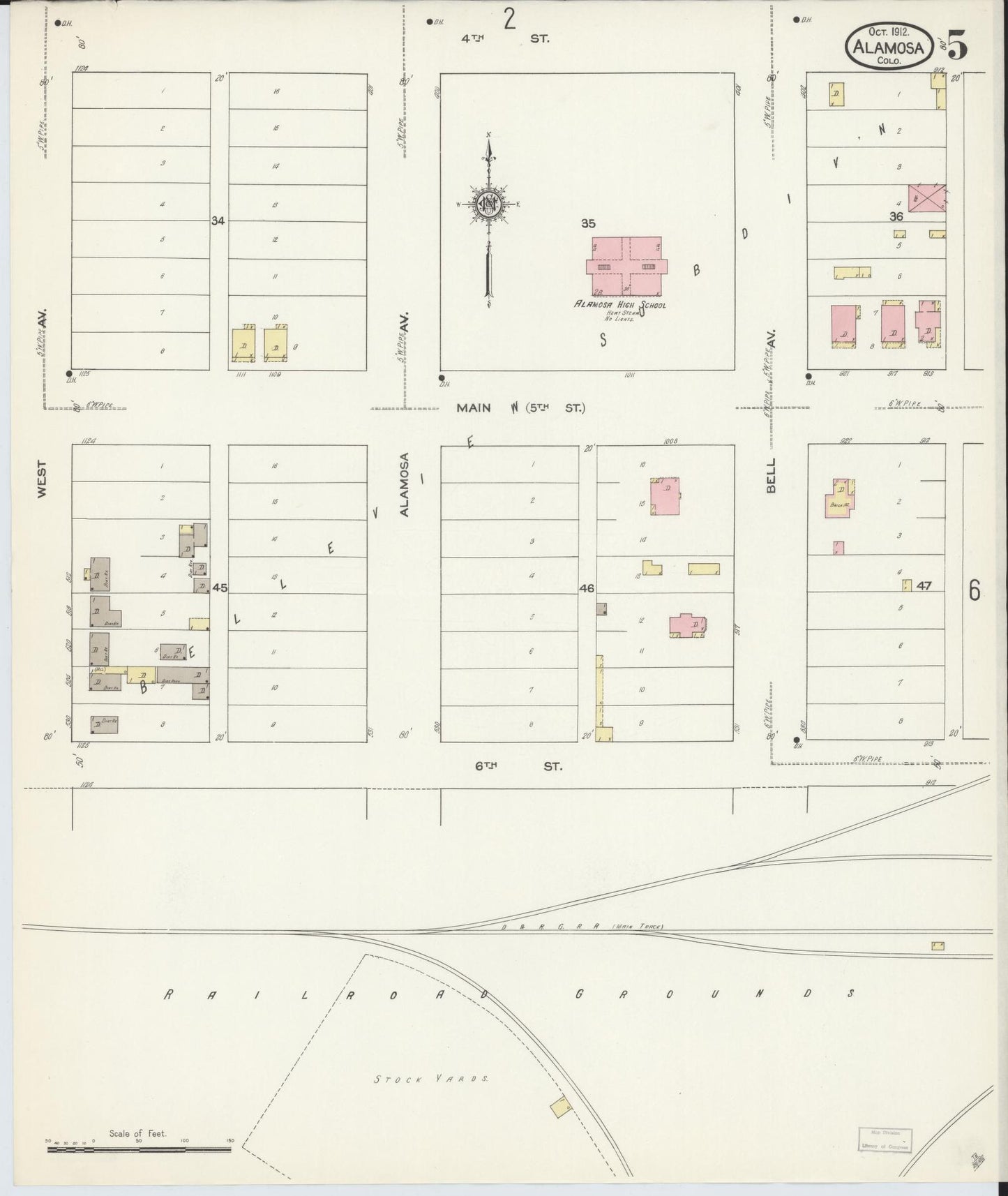 Sanborn Fire Insurance Map from Alamosa, Alamosa County, Colorado (1912), Sheet #0005 - Complete Map Set gallery image, historic Sanborn map, vintage wall art, Colorado Colorado