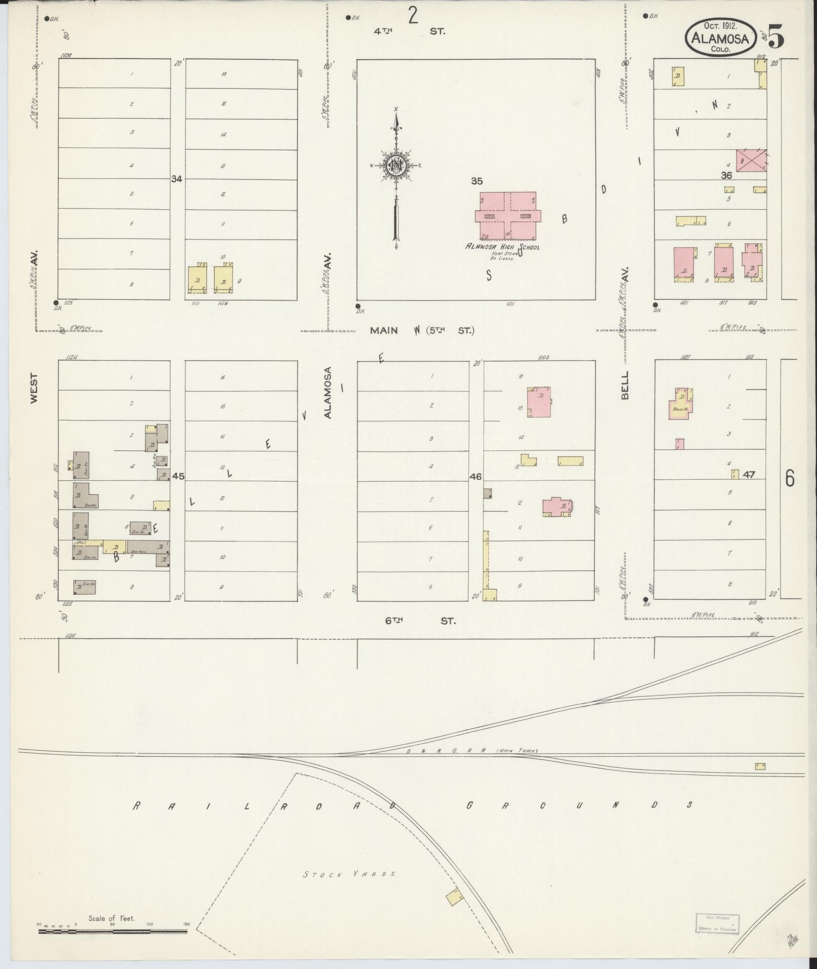 Sanborn Fire Insurance Map from Alamosa, Alamosa County, Colorado (1912), Sheet #0005 - Complete Map Set gallery image, historic Sanborn map, vintage wall art, Colorado Colorado
