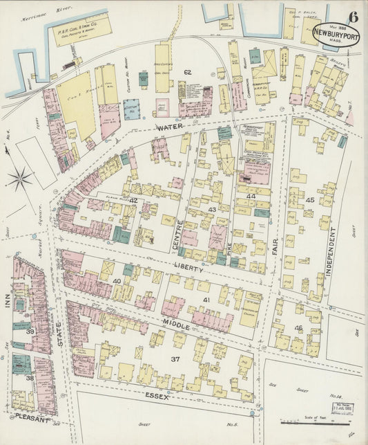 Sanborn Fire Insurance Map from Newburyport, Essex County, Massachusetts (1888), Sheet #0006 - Historic Sanborn Fire Insurance Map Print, vintage old map wall art, antique decor, genealogy gift, Massachusetts Massachusetts map