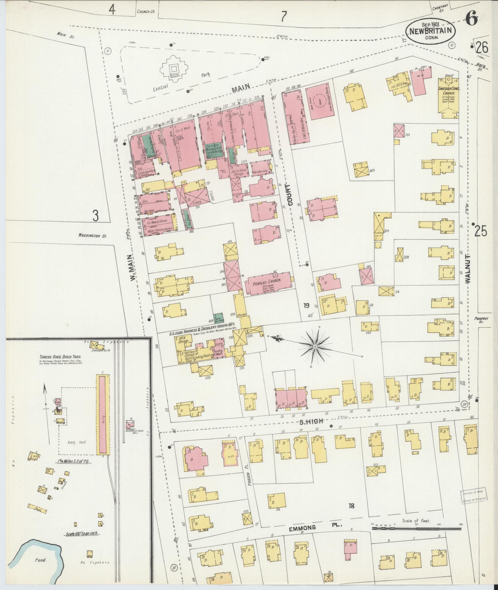 Sanborn Fire Insurance Map from New Britain, Hartford County, Connecticut (1901), Sheet #0006 - Complete Map Set gallery image, historic Sanborn map, vintage wall art, Connecticut Connecticut