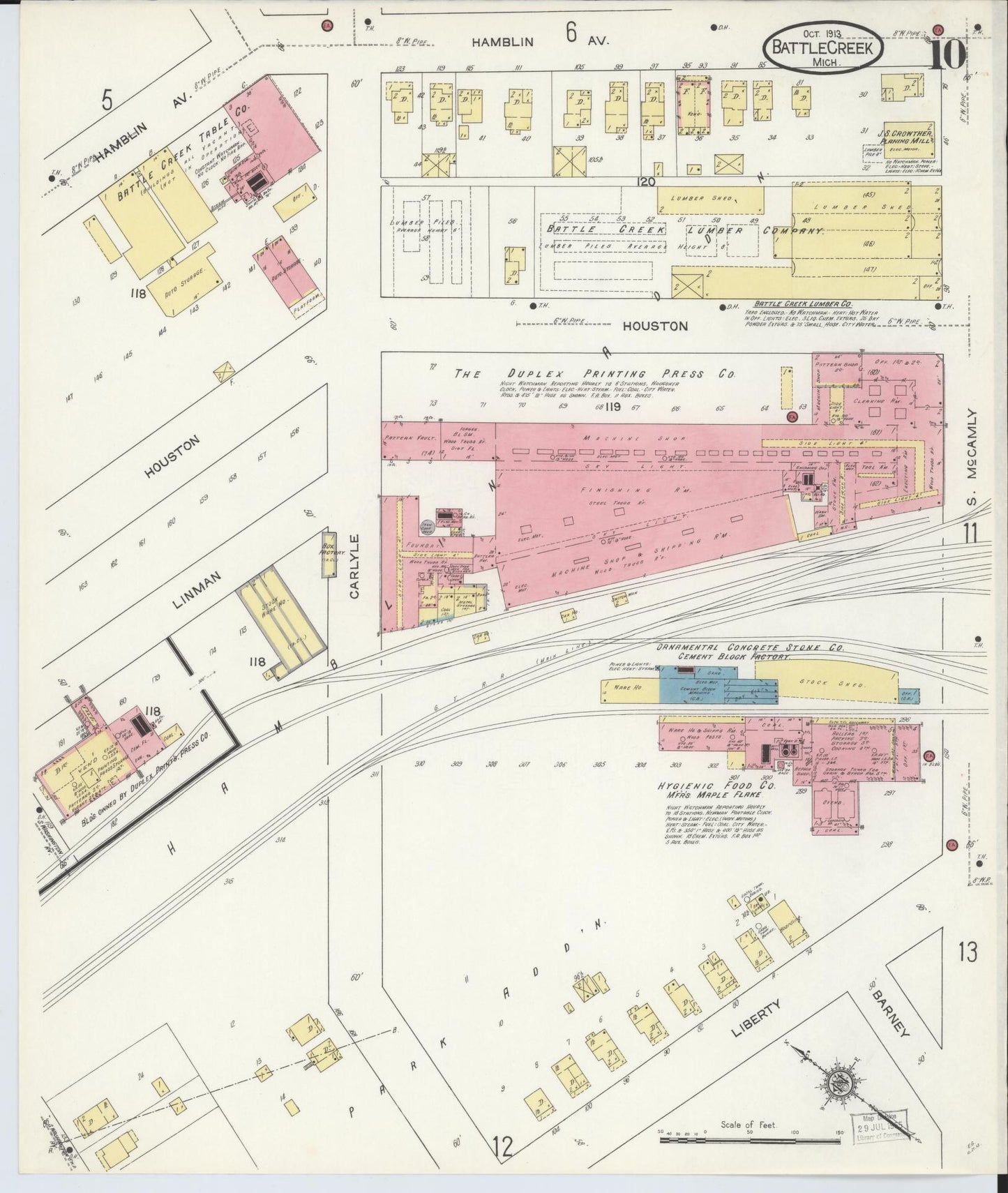 Sanborn Fire Insurance Map from Battle Creek, Calhoun County, Michigan (1913), Sheet #0010 - Complete Map Set gallery image, historic Sanborn map, vintage wall art, Michigan Michigan