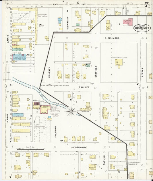 Sanborn Fire Insurance Map from Mason City, Cerro Gordo County, Iowa (1897), Sheet #0007 - Historic Sanborn Fire Insurance Map Print, vintage old map wall art