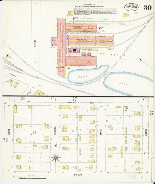 Sanborn Fire Insurance Map from Ottumwa, Wapello County, Iowa (1902), Sheet #0030 - Historic Sanborn Fire Insurance Map Print, vintage old map wall art