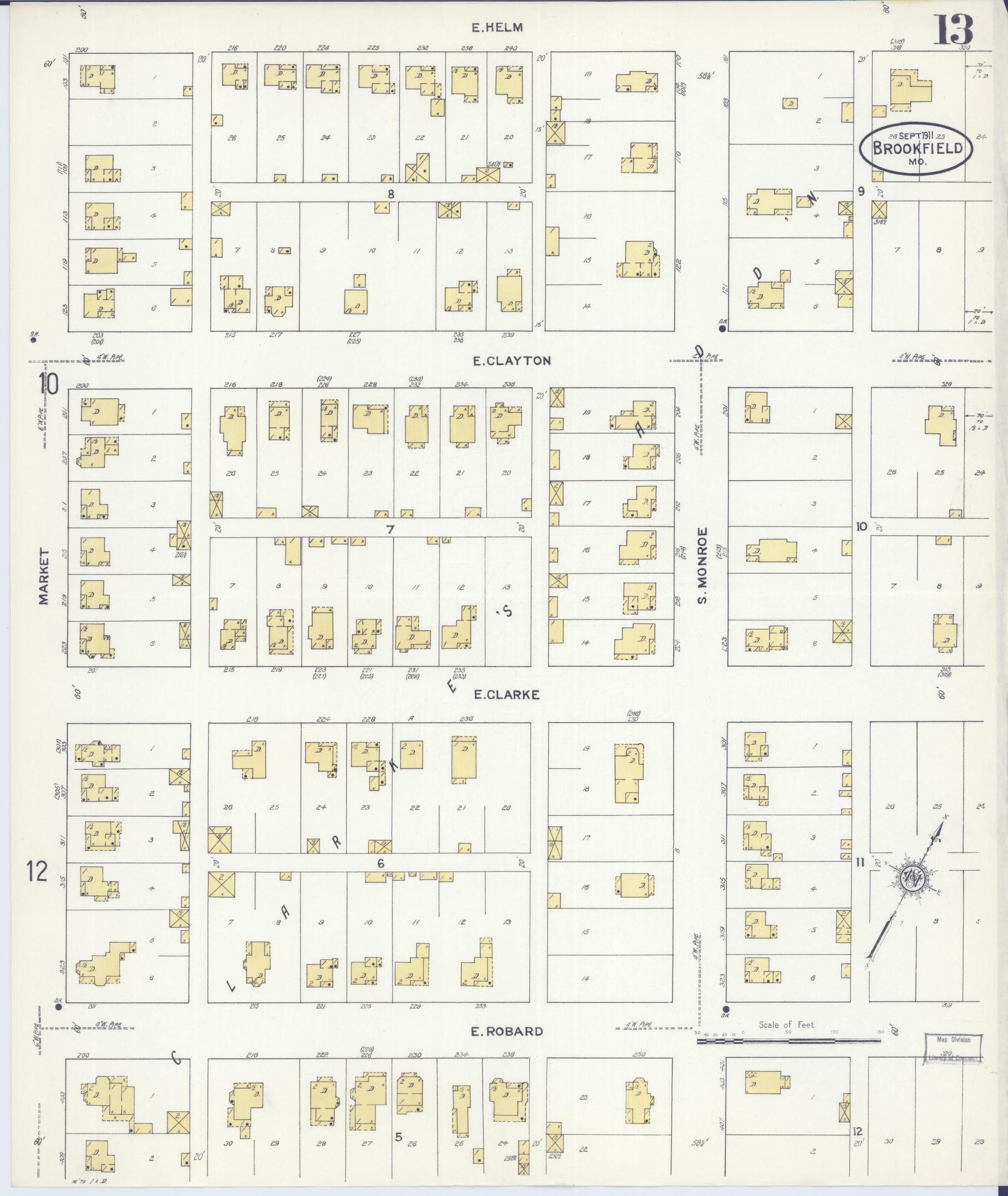 Sanborn Fire Insurance Map from Brookfield, Linn County, Missouri (1911), Sheet #0013 - Complete Map Set gallery image, historic Sanborn map, vintage wall art, Missouri Missouri