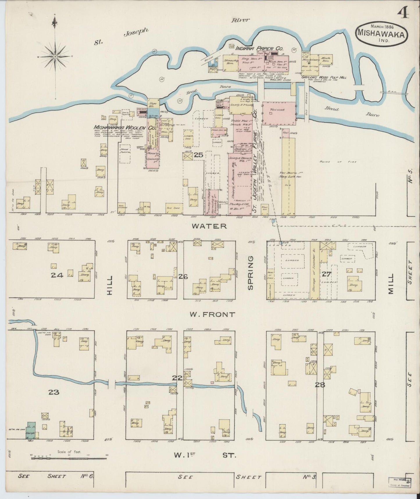 Sanborn Fire Insurance Map from Mishawaka, Saint Joseph County, Indiana (1886), Sheet #0004 - Complete Map Set gallery image, historic Sanborn map, vintage wall art, Indiana Indiana