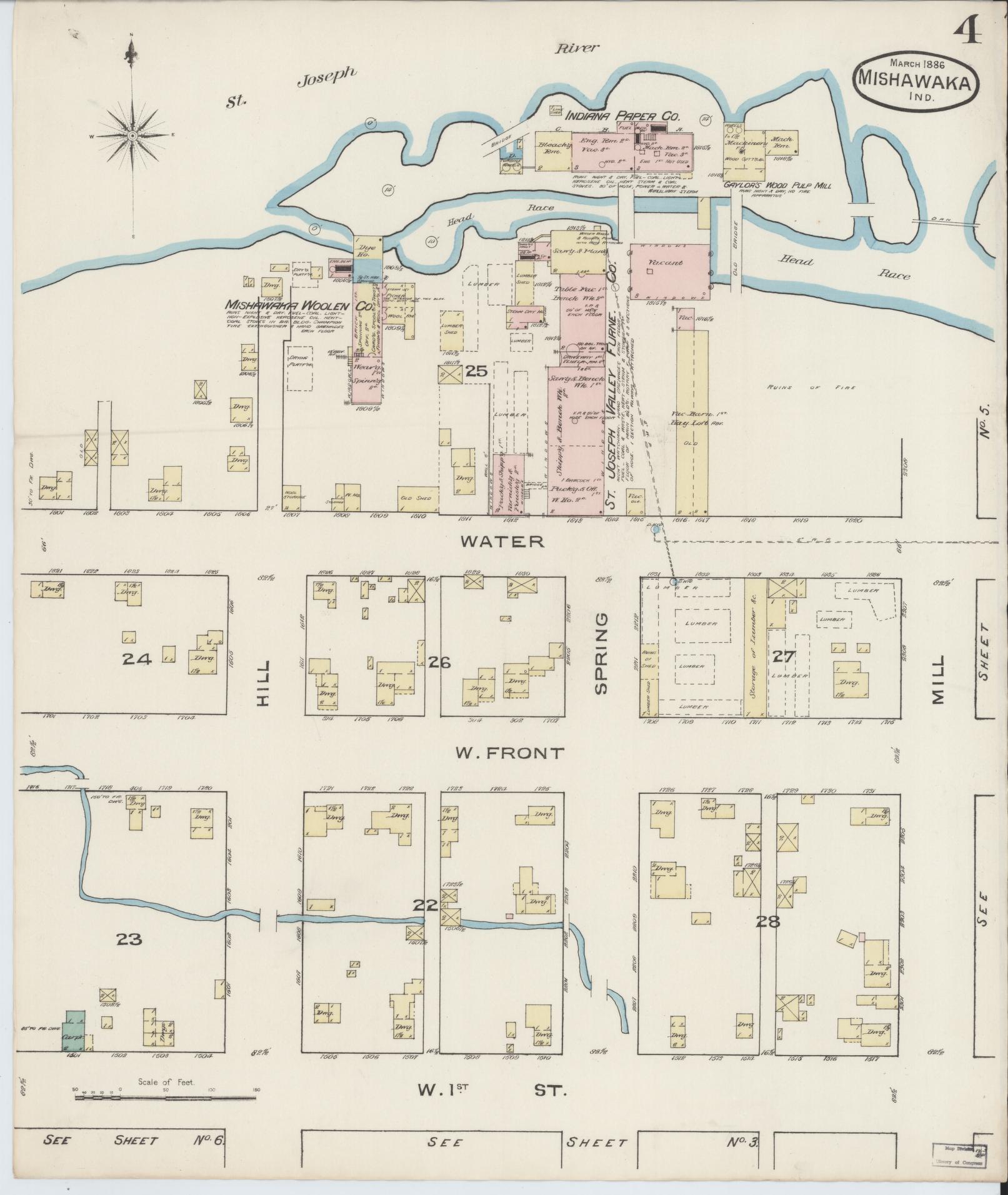 Sanborn Fire Insurance Map from Mishawaka, Saint Joseph County, Indiana (1886), Sheet #0004 - Complete Map Set gallery image, historic Sanborn map, vintage wall art, Indiana Indiana