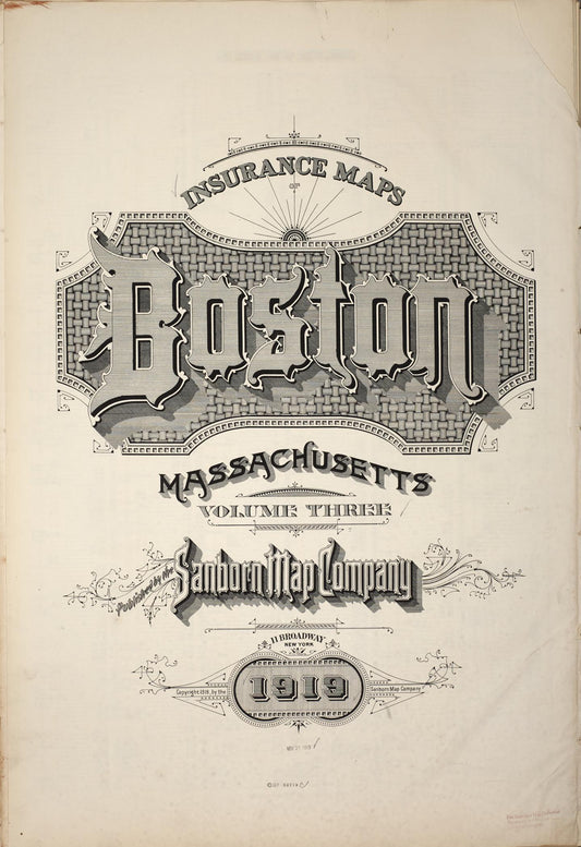 Sanborn Fire Insurance Map from Boston, Suffolk County, Massachusetts (1919), Sheet #0001 - Historic Sanborn Fire Insurance Map Print, vintage old map wall art, antique decor, genealogy gift, Massachusetts Massachusetts map
