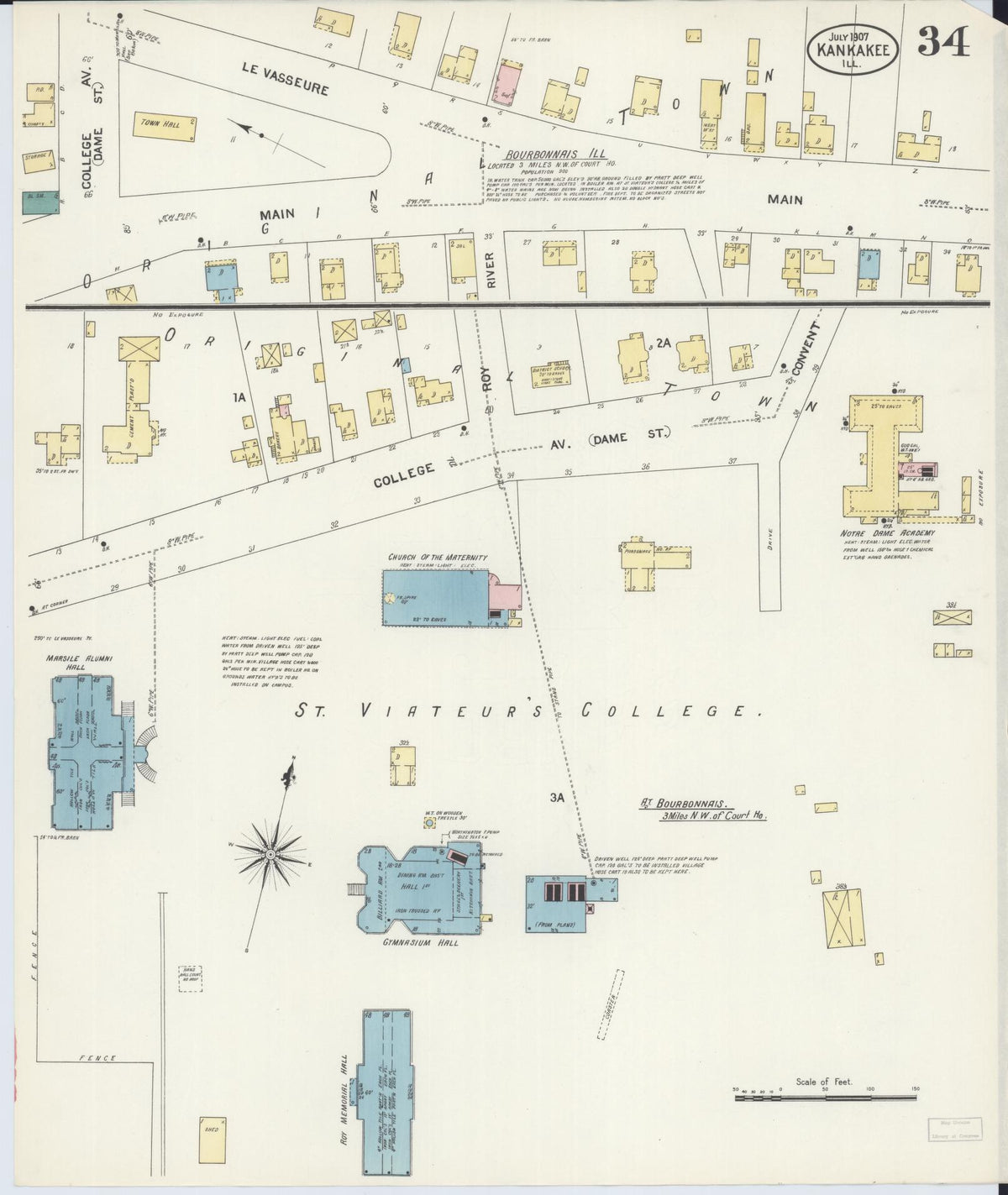 Sanborn Fire Insurance Map from Kankakee, Kankakee County, Illinois (1907), Sheet #0034 - Complete Map Set gallery image, historic Sanborn map, vintage wall art, Illinois Illinois