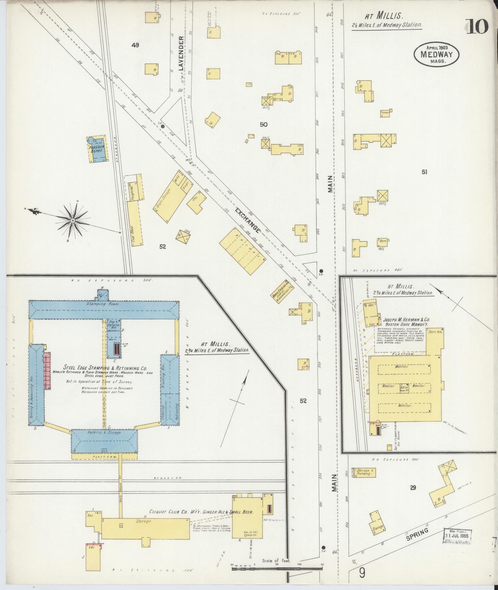 Sanborn Fire Insurance Map from Medway, Norfolk County, Massachusetts (1903), Sheet #0010 - Complete Map Set gallery image, historic Sanborn map, vintage wall art, Massachusetts Massachusetts