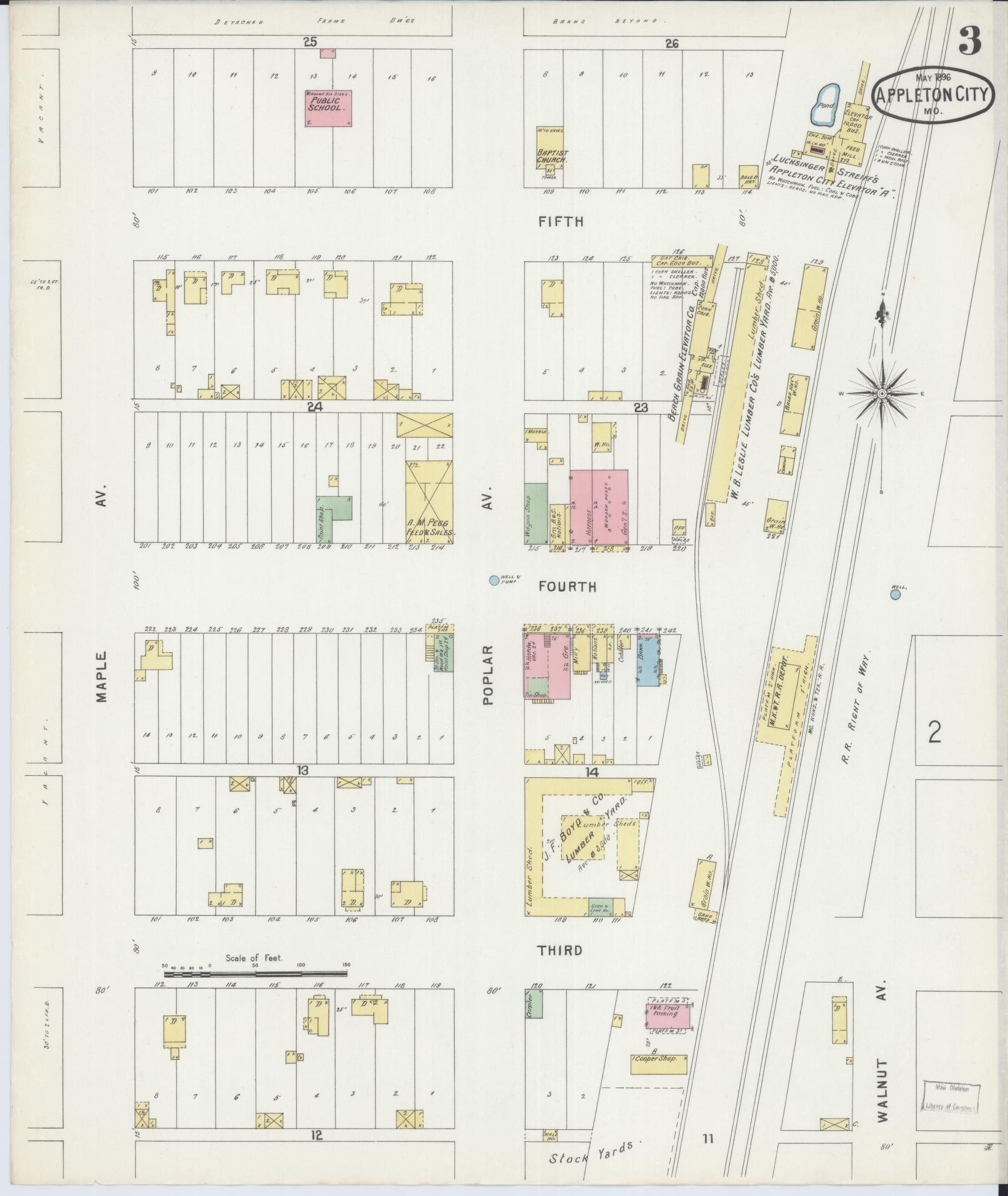 Sanborn Fire Insurance Map from Appleton City, Saint Clair County, Missouri (1896), Sheet #0003 - Complete Map Set gallery image, historic Sanborn map, vintage wall art, Missouri Missouri