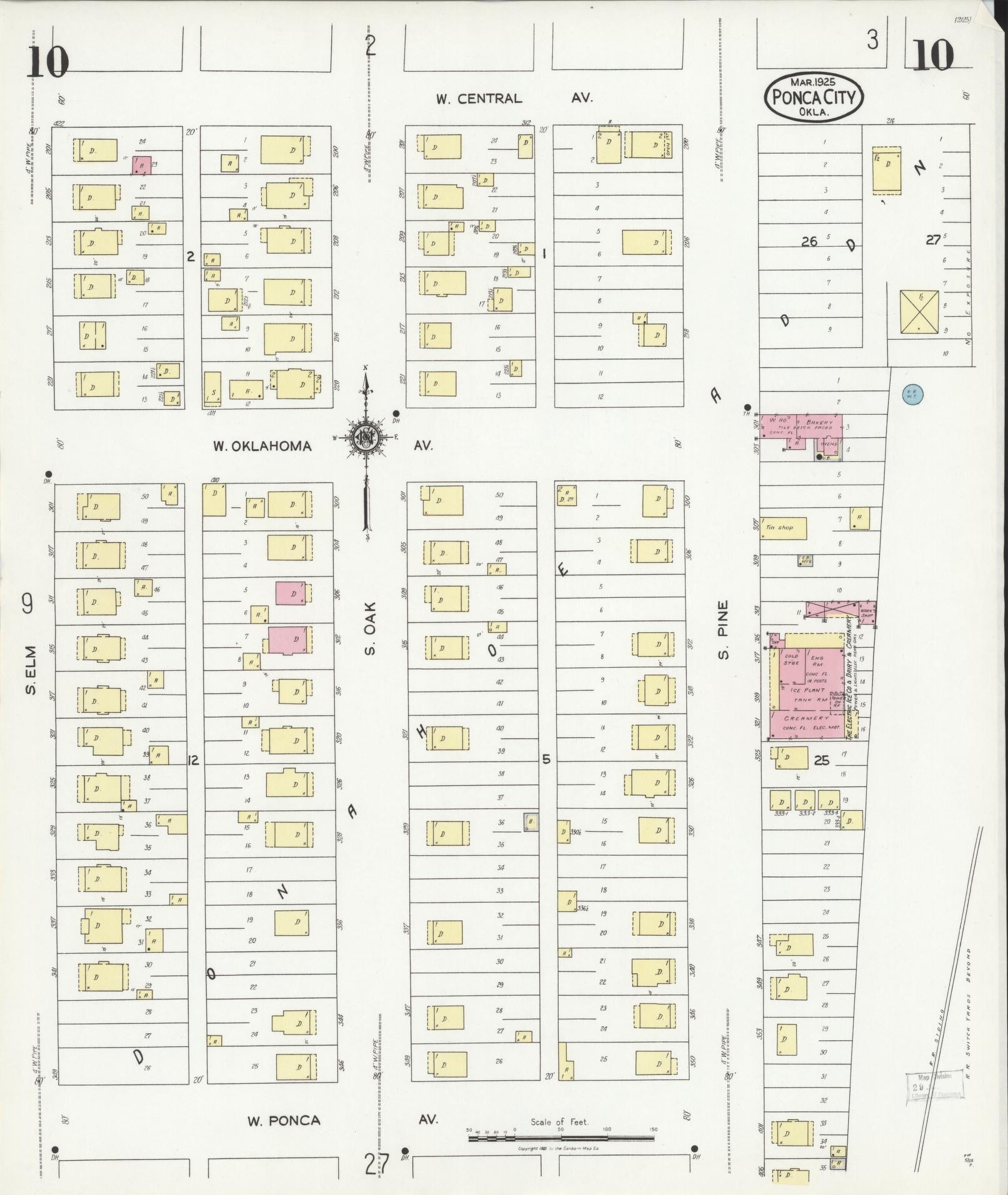 Sanborn Fire Insurance Map from Ponca City, Kay County, Oklahoma (1925), Sheet #0010 - Historic Sanborn Fire Insurance Map Print, vintage old map wall art, antique decor, genealogy gift, Oklahoma Oklahoma map