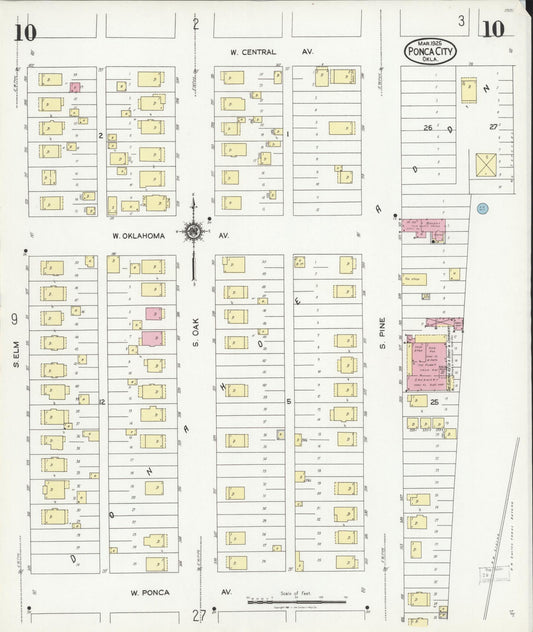 Sanborn Fire Insurance Map from Ponca City, Kay County, Oklahoma (1925), Sheet #0010 - Historic Sanborn Fire Insurance Map Print, vintage old map wall art, antique decor, genealogy gift, Oklahoma Oklahoma map