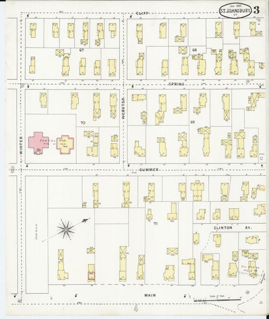Sanborn Fire Insurance Map from Saint Johnsbury, Caledonia County, Vermont (1895), Sheet #0003 - Historic Sanborn Fire Insurance Map Print, vintage old map wall art, antique decor, genealogy gift, Vermont Vermont map