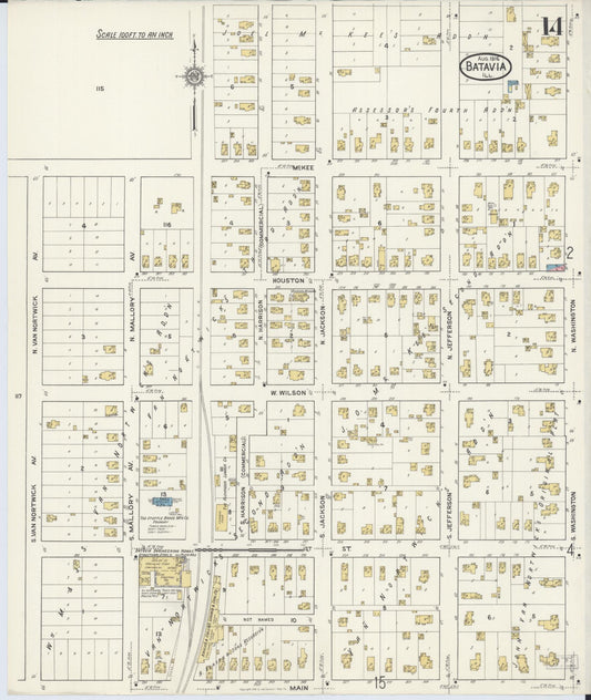 Sanborn Fire Insurance Map from Batavia, Kane County, Illinois (1916), Sheet #0014 - Historic Sanborn Fire Insurance Map Print, vintage old map wall art, antique decor, genealogy gift, Illinois Illinois map