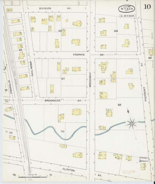 Sanborn Fire Insurance Map from Nyack, Rockland County, New York (1892), Sheet #0010 - Historic Sanborn Fire Insurance Map Print, vintage old map wall art, antique decor, genealogy gift, New York New York map