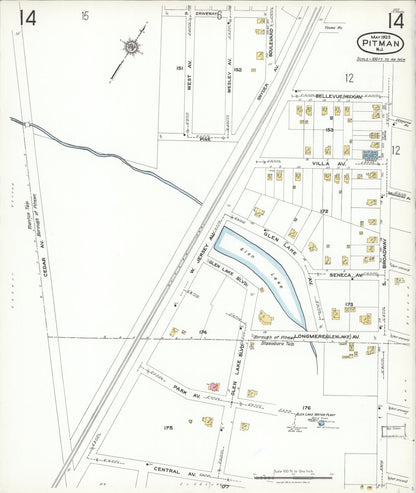 Sanborn Fire Insurance Map from Pitman, Gloucester County, New Jersey (1923), Sheet #0014 - Historic Sanborn Fire Insurance Map Print, vintage old map wall art, antique decor, genealogy gift, New Jersey New Jersey map