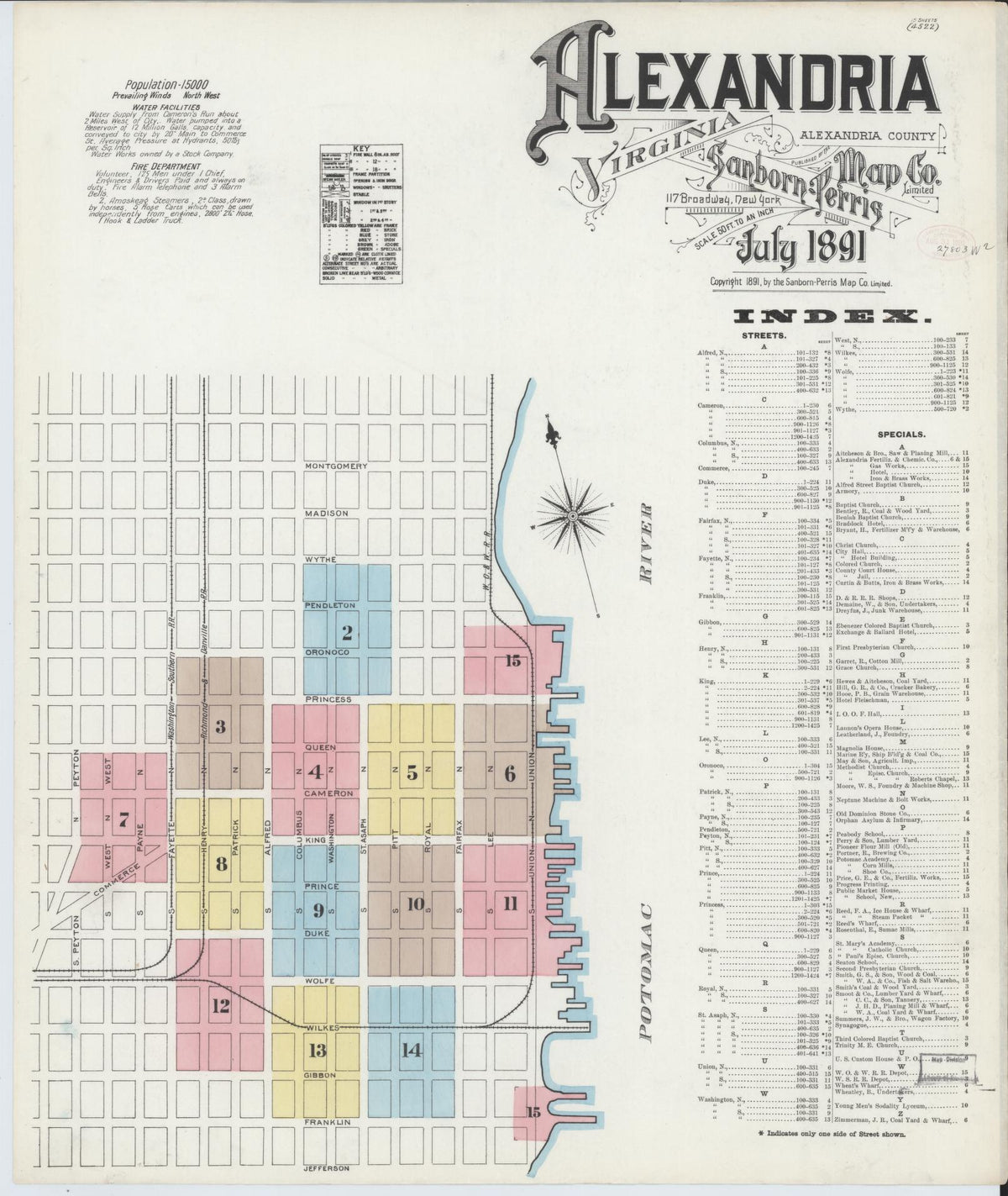 Sanborn Fire Insurance Map from Alexandria, Independent Cities, Virginia (1891), Sheet #0001 - Complete Map Set gallery image, historic Sanborn map, vintage wall art, Virginia Virginia