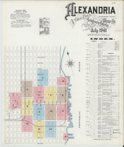 Sanborn Fire Insurance Map from Alexandria, Independent Cities, Virginia (1891), Sheet #0001 - Complete Map Set gallery image, historic Sanborn map, vintage wall art, Virginia Virginia