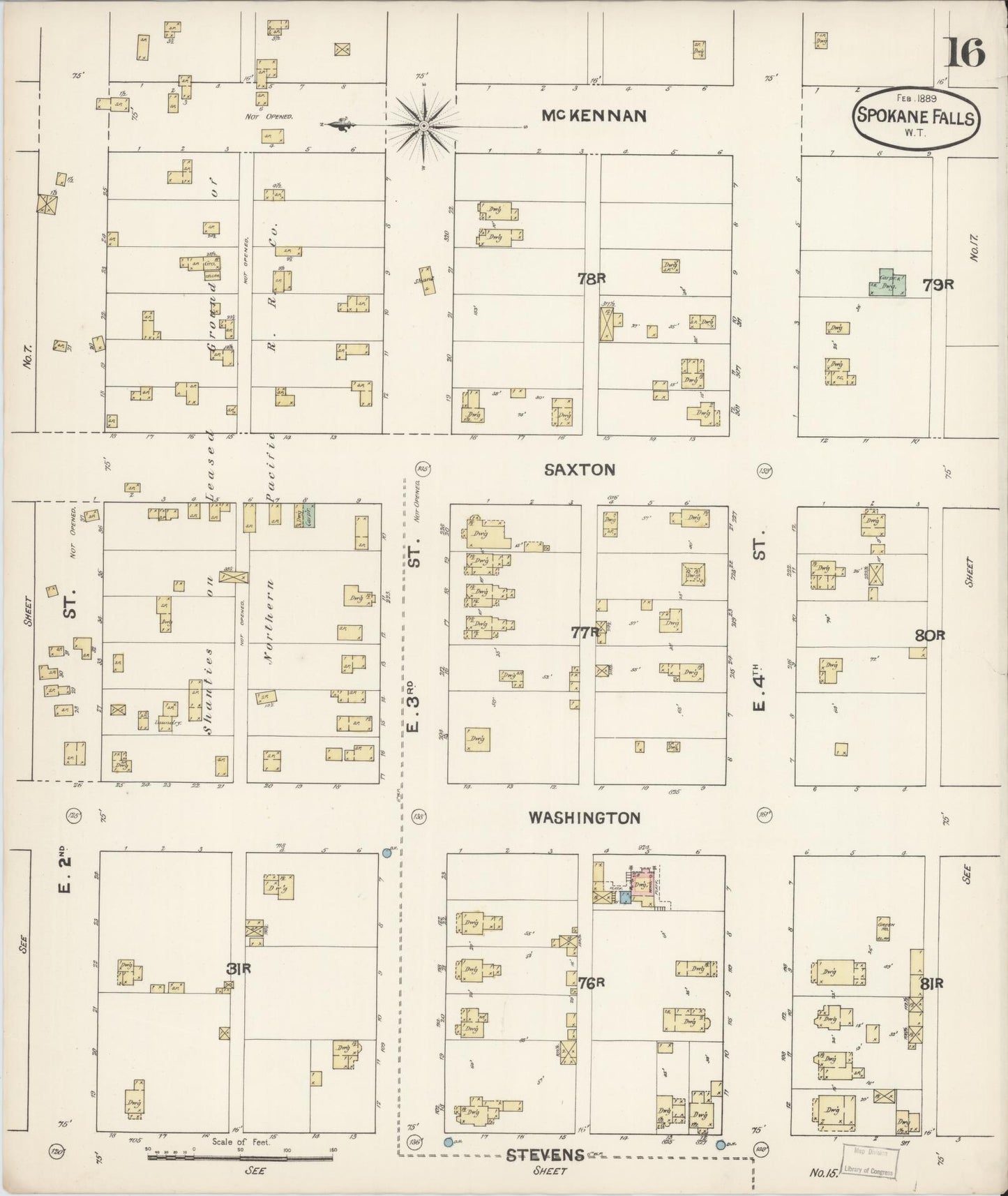 Sanborn Fire Insurance Map from Spokane, Spokane County, Washington (1889), Sheet #0016 - Complete Map Set gallery image, historic Sanborn map, vintage wall art, Washington Washington