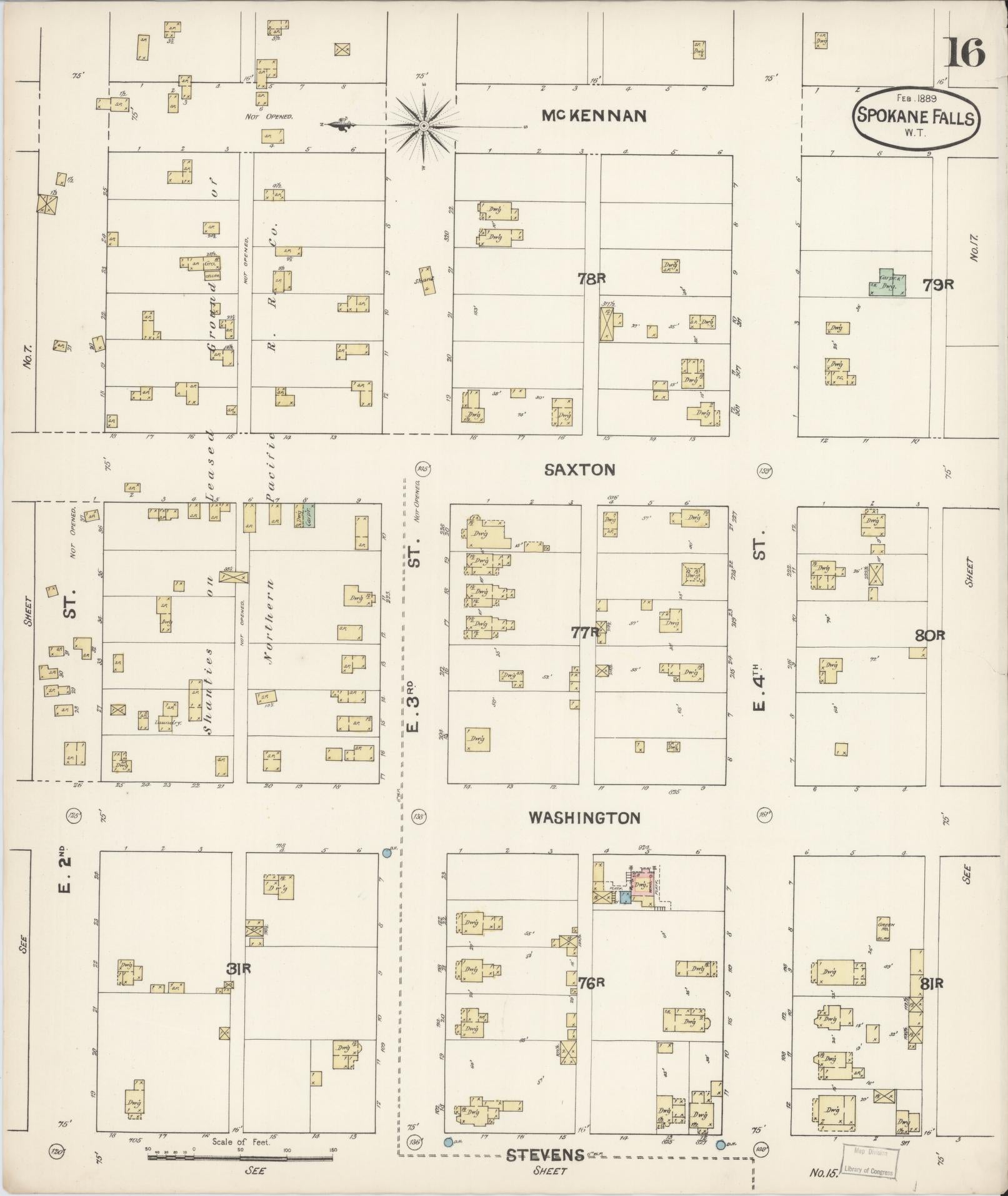 Sanborn Fire Insurance Map from Spokane, Spokane County, Washington (1889), Sheet #0016 - Complete Map Set gallery image, historic Sanborn map, vintage wall art, Washington Washington