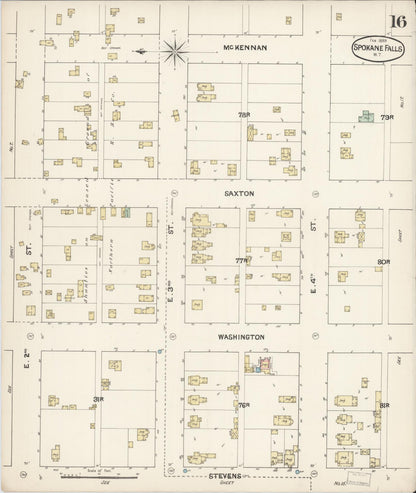 Sanborn Fire Insurance Map from Spokane, Spokane County, Washington (1889), Sheet #0016 - Complete Map Set gallery image, historic Sanborn map, vintage wall art, Washington Washington
