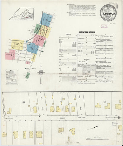 Sanborn Fire Insurance Map from Blackstone, Nottoway County, Virginia (1913), Sheet #0001 - Complete Map Set gallery image, historic Sanborn map, vintage wall art, Virginia Virginia