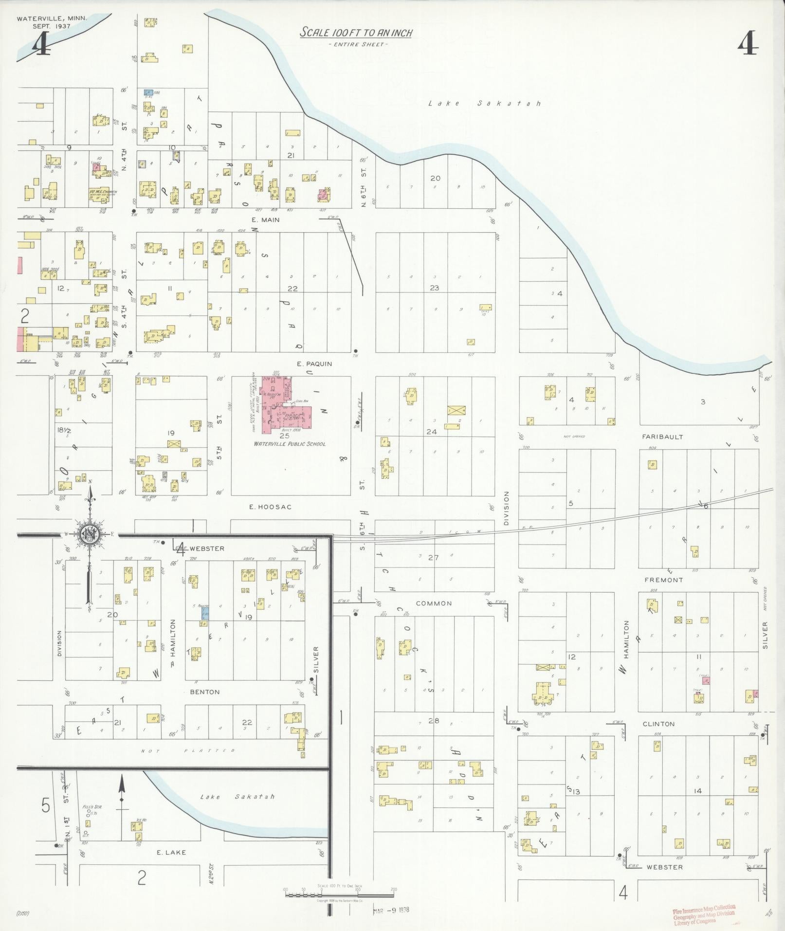 Sanborn Fire Insurance Map from Waterville, Le Sueur County, Minnesota (1937), Sheet #0004 - Complete Map Set gallery image, historic Sanborn map, vintage wall art, Minnesota Minnesota