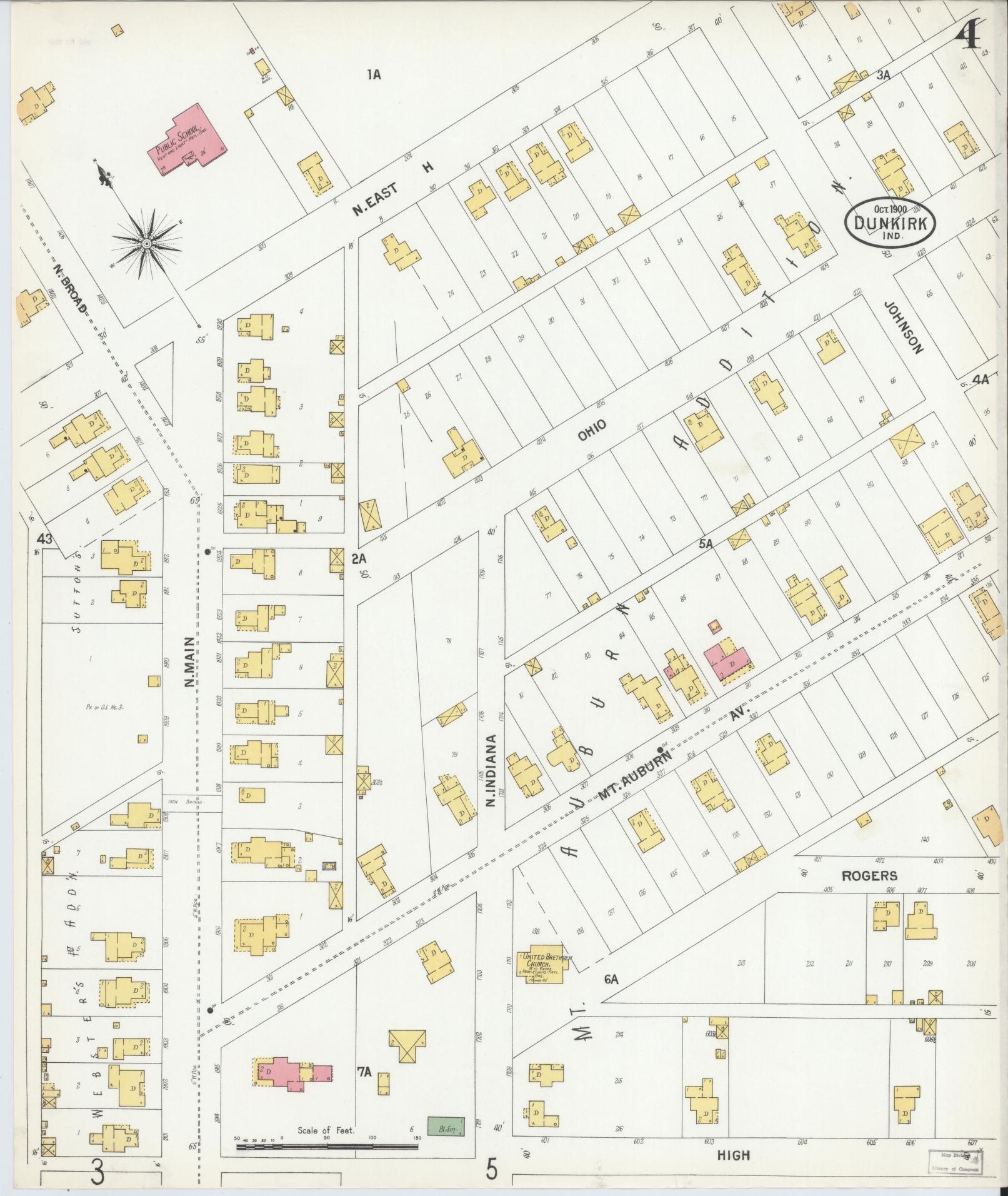 Sanborn Fire Insurance Map from Dunkirk, Jay And Blackford Counties, Indiana (1900), Sheet #0004 - Complete Map Set gallery image, historic Sanborn map, vintage wall art, Indiana Indiana