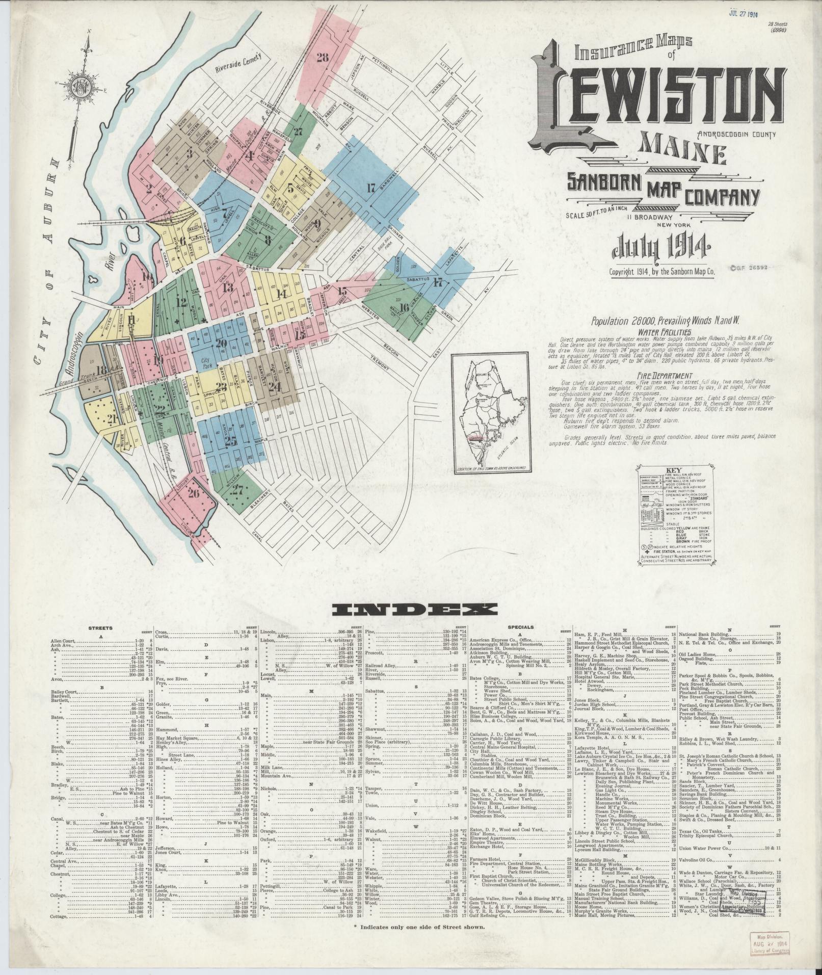 Sanborn Fire Insurance Map from Lewiston, Androscoggin County, Maine. (1914) – Historic Sanborn Fire Insurance Map Print