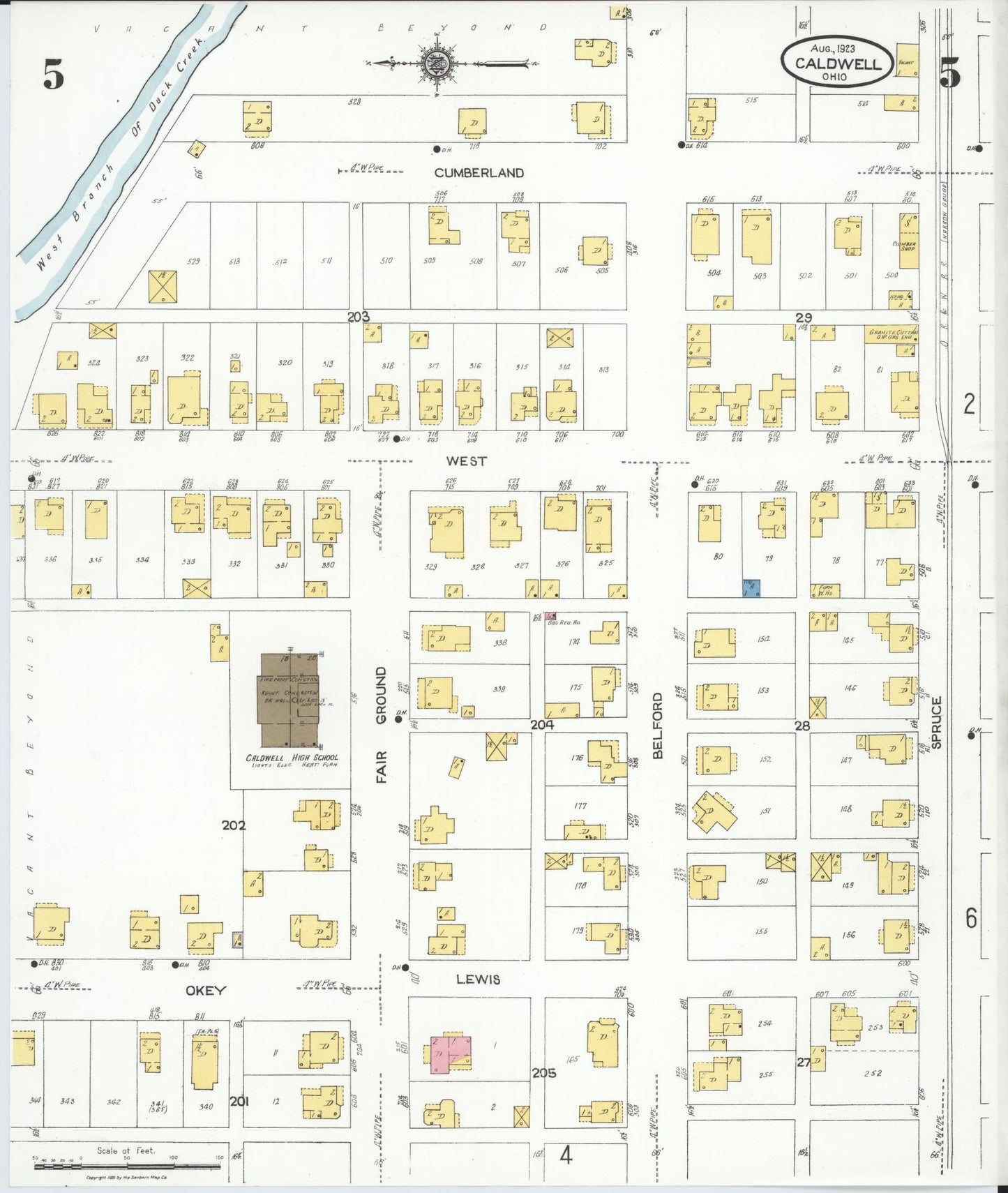 Sanborn Fire Insurance Map from Caldwell, Noble County, Ohio (1923), Sheet #0005 - Historic Sanborn Fire Insurance Map Print, vintage old map wall art, antique decor, genealogy gift, Ohio Ohio map