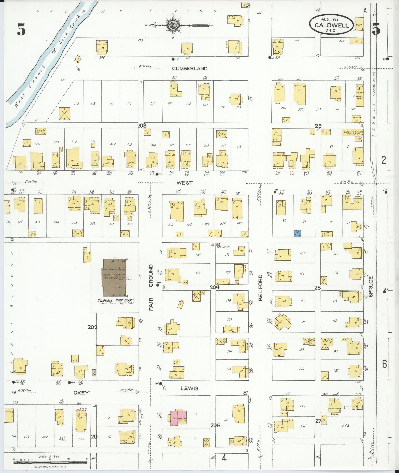 Sanborn Fire Insurance Map from Caldwell, Noble County, Ohio (1923), Sheet #0005 - Historic Sanborn Fire Insurance Map Print, vintage old map wall art, antique decor, genealogy gift, Ohio Ohio map