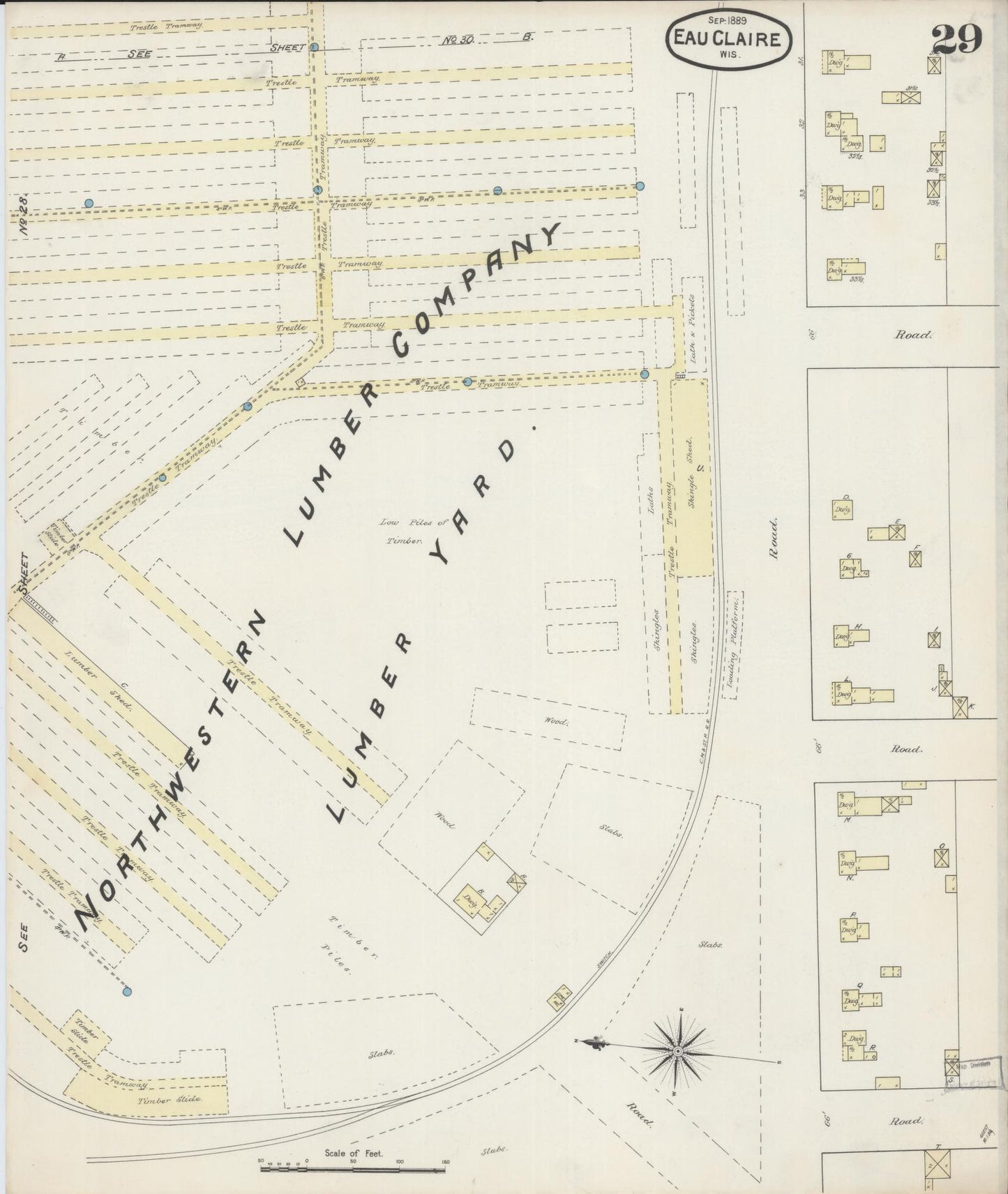 Sanborn Fire Insurance Map from Eau Claire, Eau Claire County, Wisconsin (1889), Sheet #0029 - Historic Sanborn Fire Insurance Map Print, vintage old map wall art, antique decor, genealogy gift, Wisconsin Wisconsin map