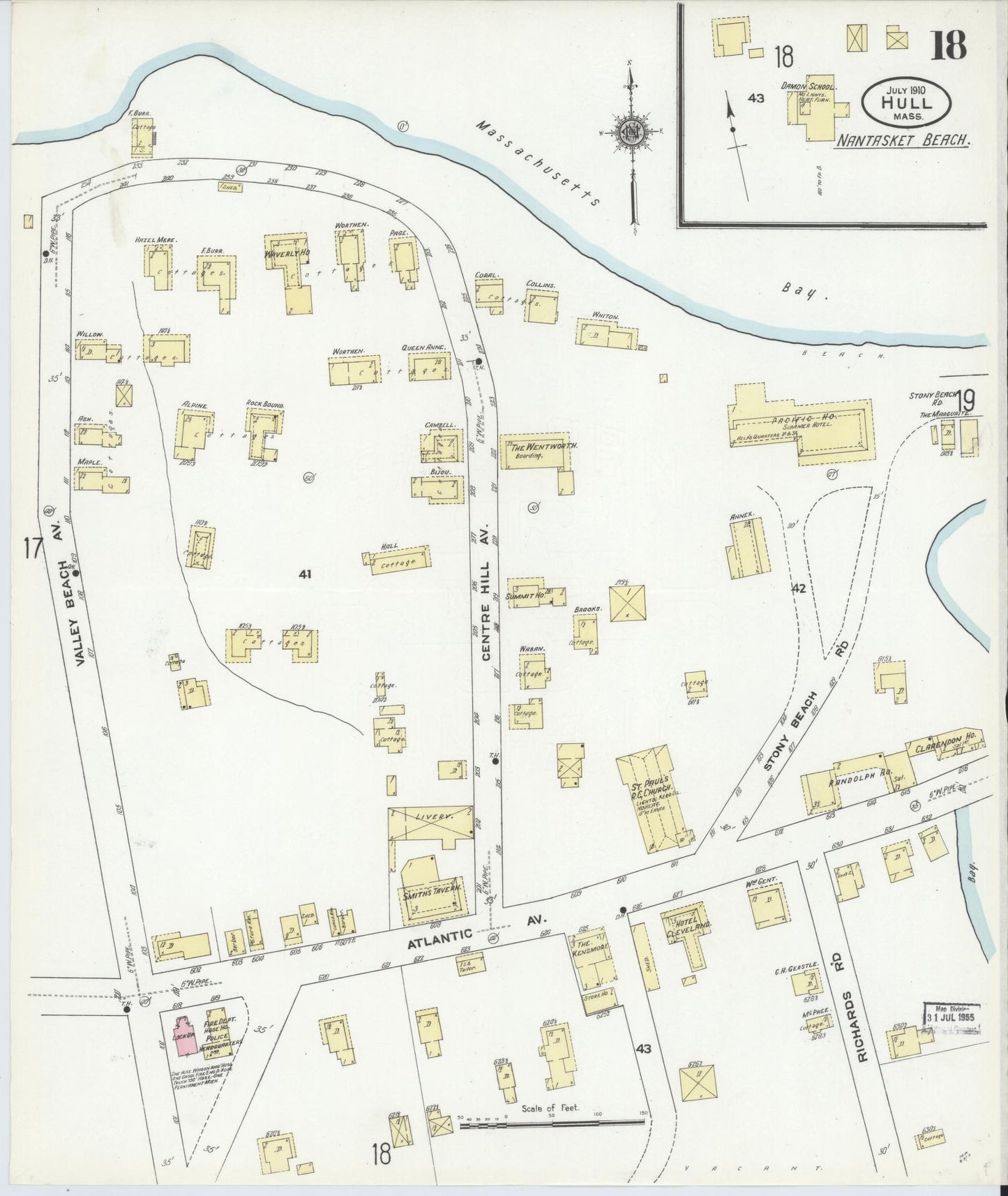 Sanborn Fire Insurance Map from Hull, Plymouth County, Massachusetts (1910), Sheet #0018 - Historic Sanborn Fire Insurance Map Print, vintage old map wall art, antique decor, genealogy gift, Massachusetts Massachusetts map