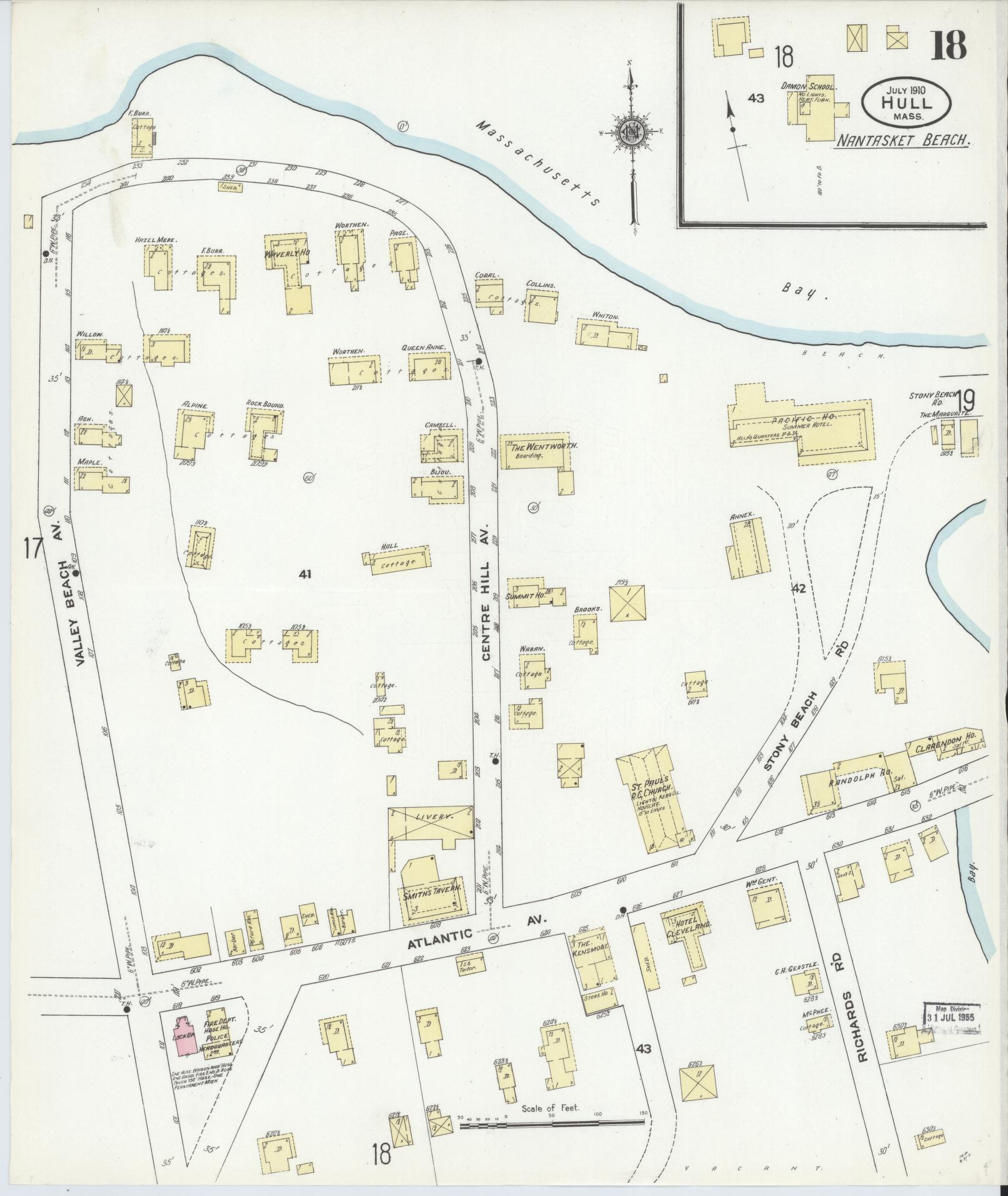 Sanborn Fire Insurance Map from Hull, Plymouth County, Massachusetts (1910), Sheet #0018 - Historic Sanborn Fire Insurance Map Print, vintage old map wall art, antique decor, genealogy gift, Massachusetts Massachusetts map